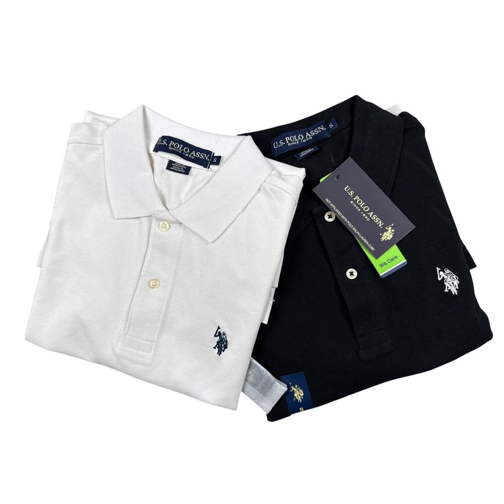 US Polo Assn. Pique Polo Shirt Mens Small Classic Fit Black White BUNDLE of 2
